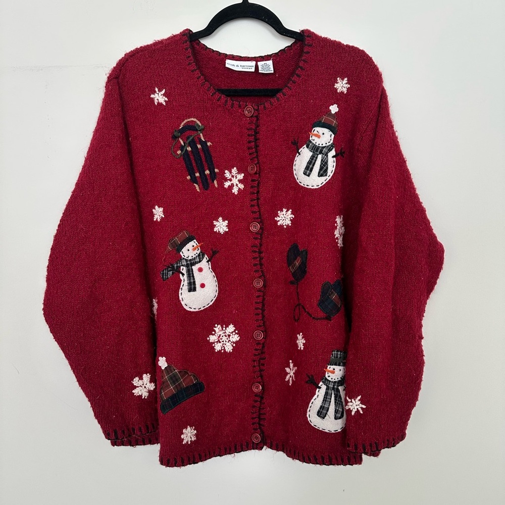 Vintage Croft & Barrow Red Snowman Cardigan